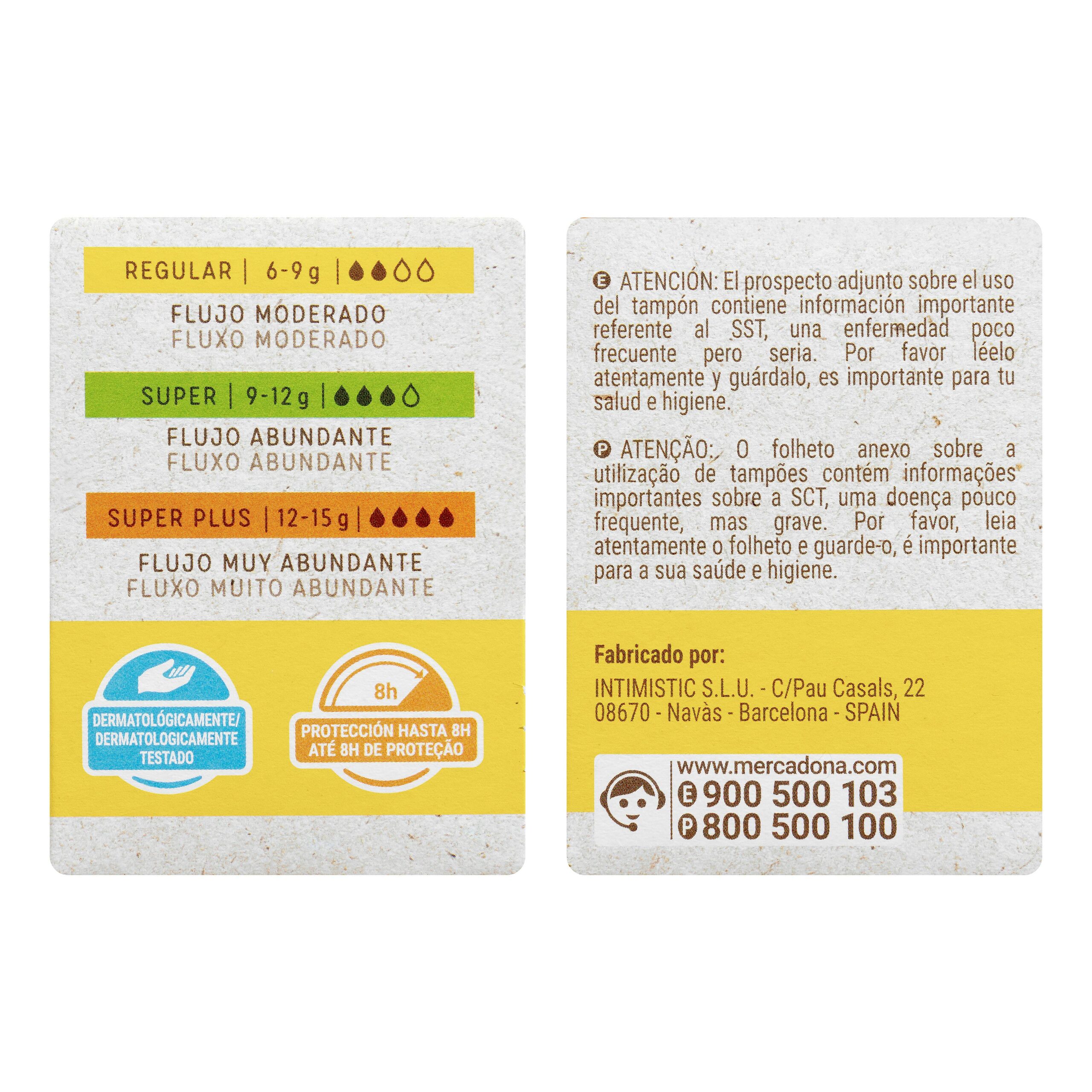 Etiqueta Tampones regular Deliplus 100% algodón
